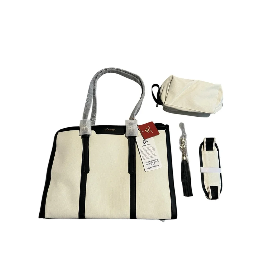 LOVEVOOK Laptop Bag Womens White Black Trim Strap